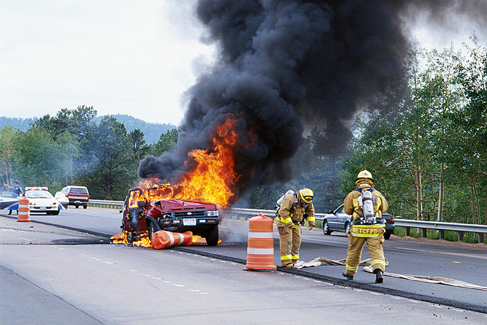 fire, crash, flames, vehicle, firefighter photo
